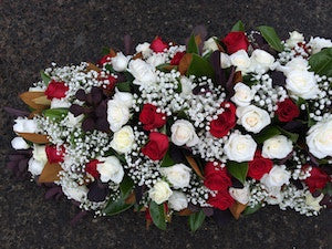 Traditional Red and White Rose Casket Cover