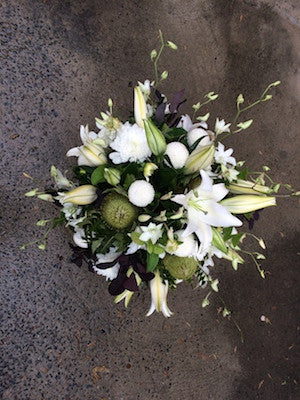Funky textured white and green flower arrangement