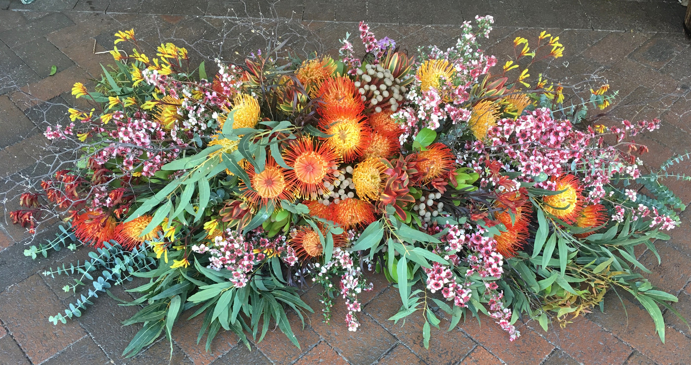 Casket Cover - Native blooms, textured and bright