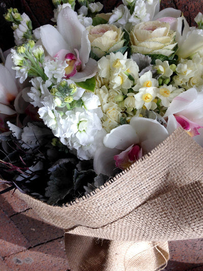 Fragrant and Elegant Heshian Wrapped Flower Bouquet