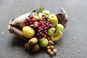 Fruit husk hamper with nuts