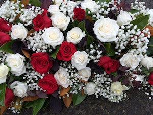 Traditional Red and White Rose Casket Cover