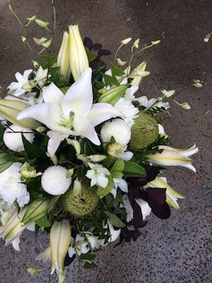 Funky textured white and green flower arrangement